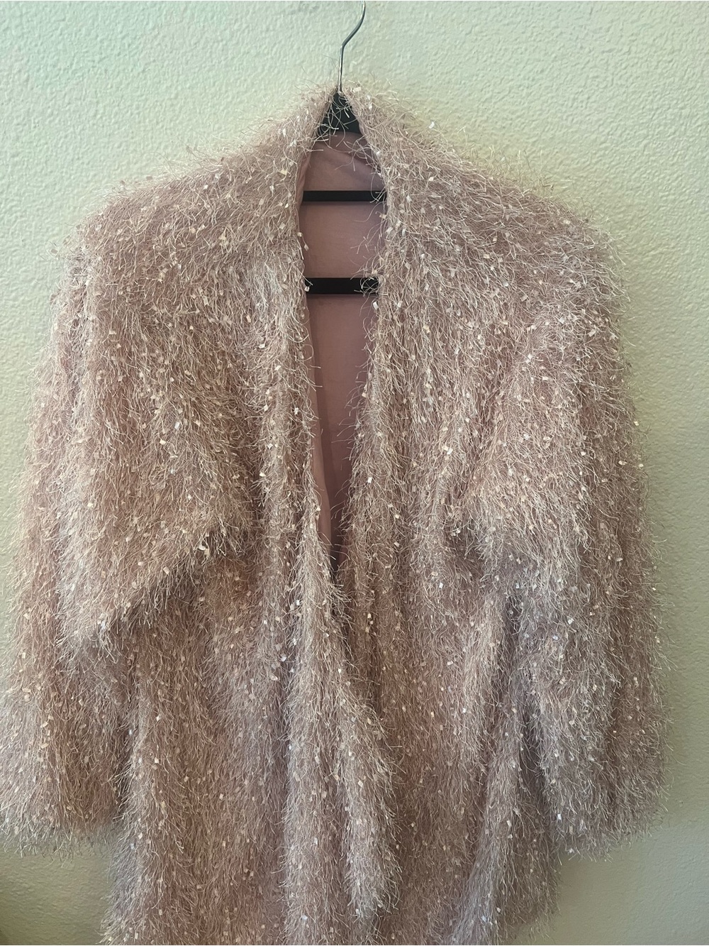 Lovers + Friends Shaggy Faux-Fur Open Cardigan in Blush Pink